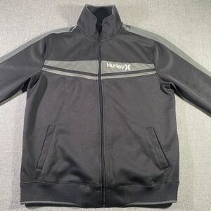 Hurley Track Jacket Full Zip Black Gray Stripe Athletic Lightweight Women Size L